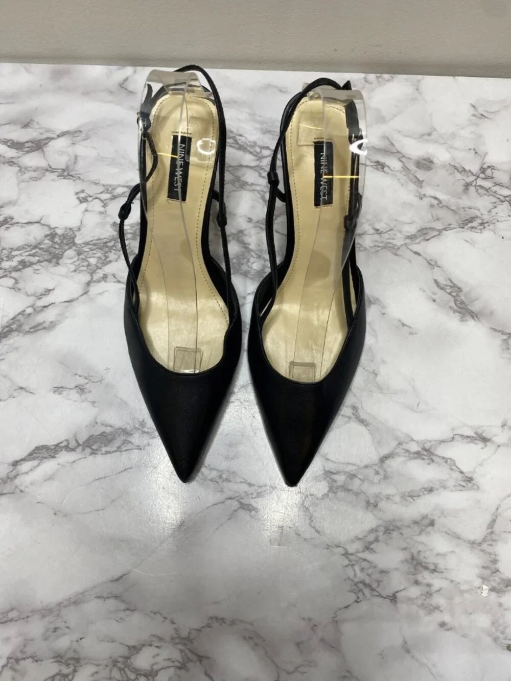 Nine West Peni Black Leather Pointy Toe Sling Back Heel sz 8.5M